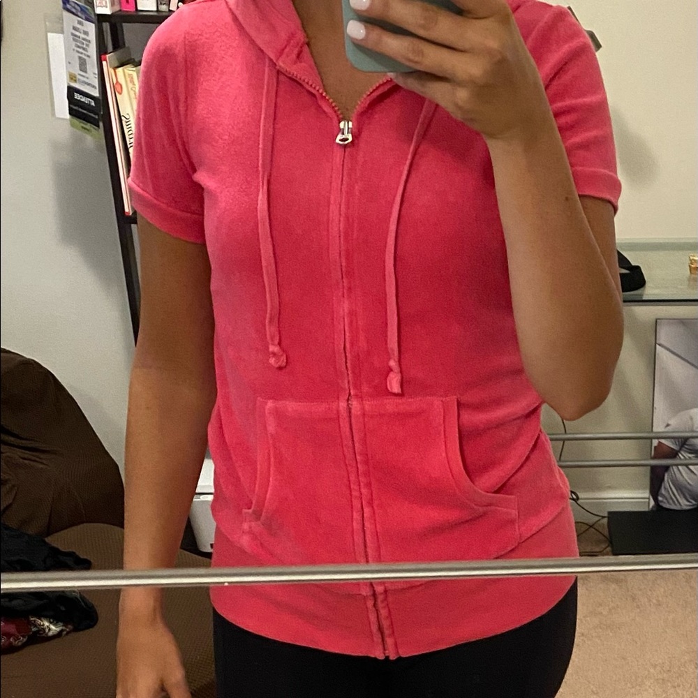 Terry cloth hot pink short sleeve sip up
